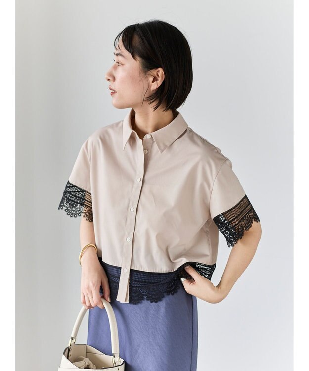 Te chichi レースヘムクロップトシャツ ベージュ