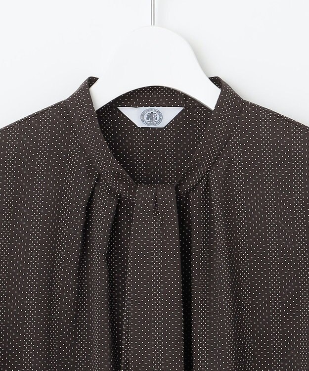J.PRESS LADIES S 【洗える】ドットデシンプリント ボウタイ バンドカラー ブラウス ダークブラウン系