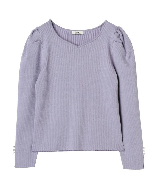 earth music&ecology ハートネック袖パールニットプルオーバー Lavender