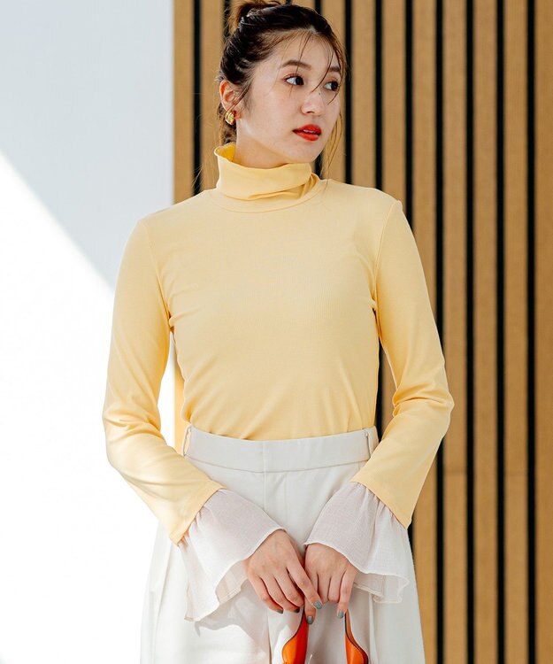 組曲 【洗える】フライスタートルネック カットソー ライトオレンジ系