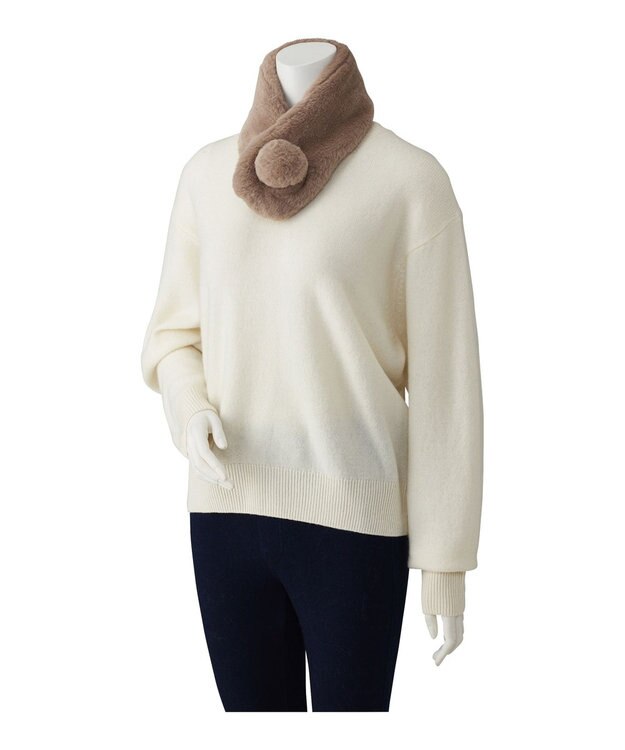 MOONBAT 【洗える】ふわもこマフラー ミニうさしっぽ モカブラウン