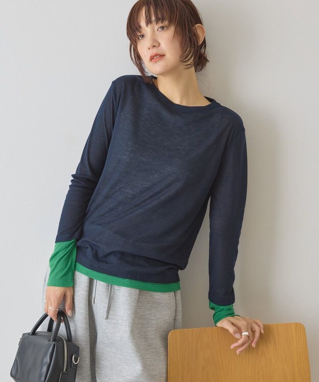 AMERICAN HOLIC 配色シアーレイヤードプルオーバー Green