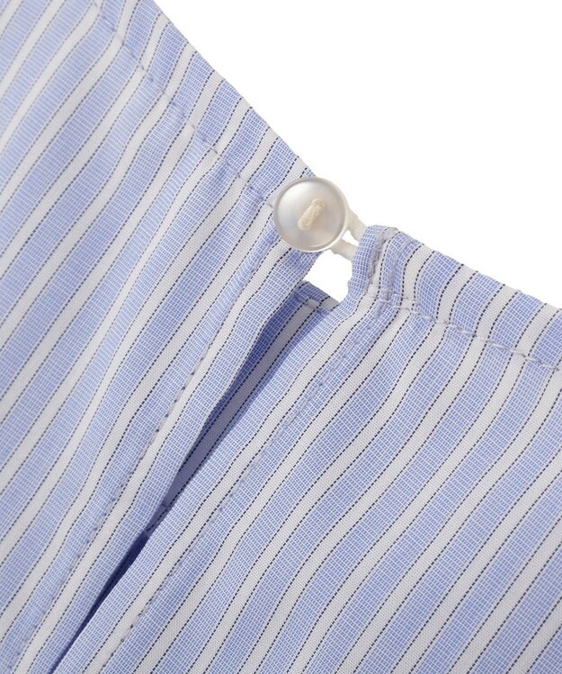 Green Parks イージーケア袖タックブラウス Stripe Blue