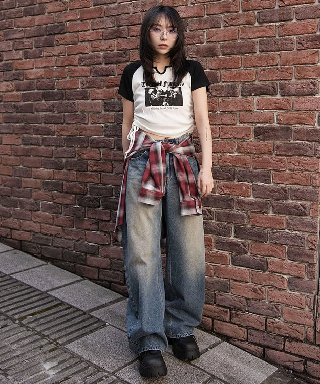 WEGO キーネックサイドレースアップちびT 柄3