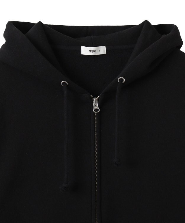 WEGO 【ユニセックス着用ITEM/裏起毛/SMLサイズ展開】リラックスフィットバックロゴジップパーカー ブラック