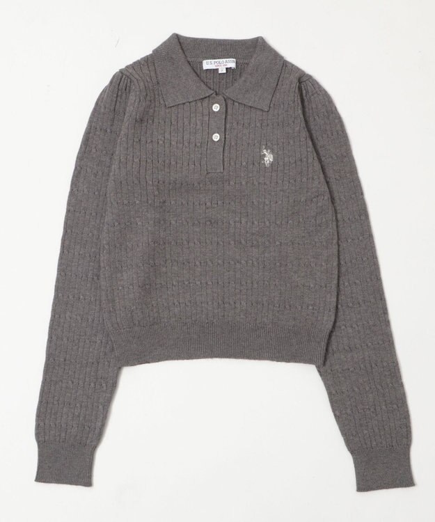 WEGO 【WEB限定/25年秋冬新作】別注USPOLOケーブルニットポロ グレー