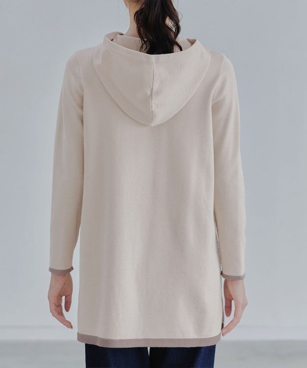 Tiaclasse 【洗える】配色フーディーニットチュニック ベージュ×モカ