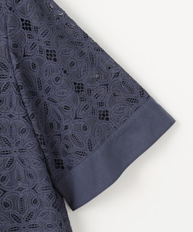 自由区 【カタログ掲載・洗える】フラワータイルレース ブラウス インディゴブルー