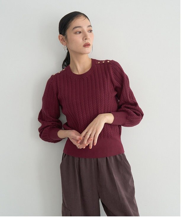 YECCA VECCA 金釦ミニケーブルニット Charcoal Gray