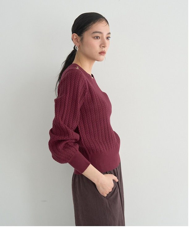 YECCA VECCA 金釦ミニケーブルニット Charcoal Gray