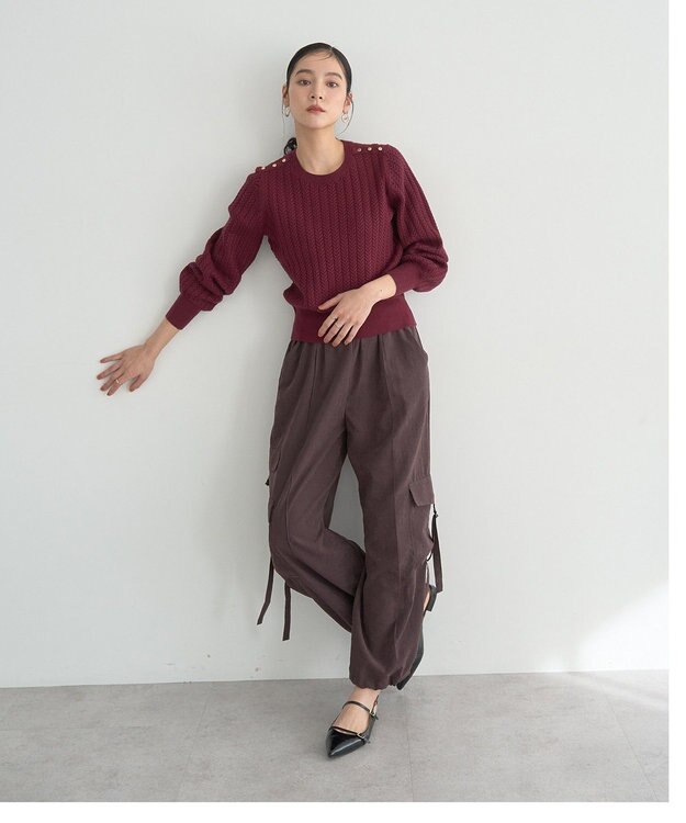 YECCA VECCA 金釦ミニケーブルニット Charcoal Gray