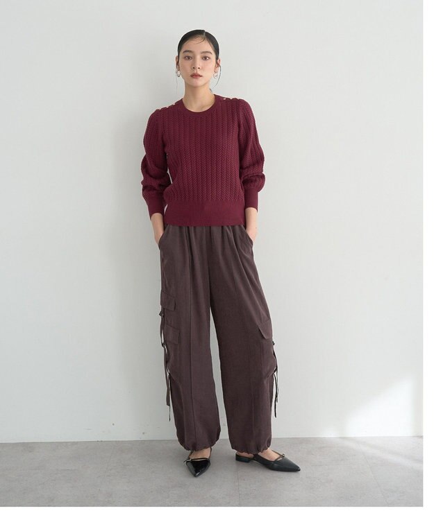 YECCA VECCA 金釦ミニケーブルニット Charcoal Gray