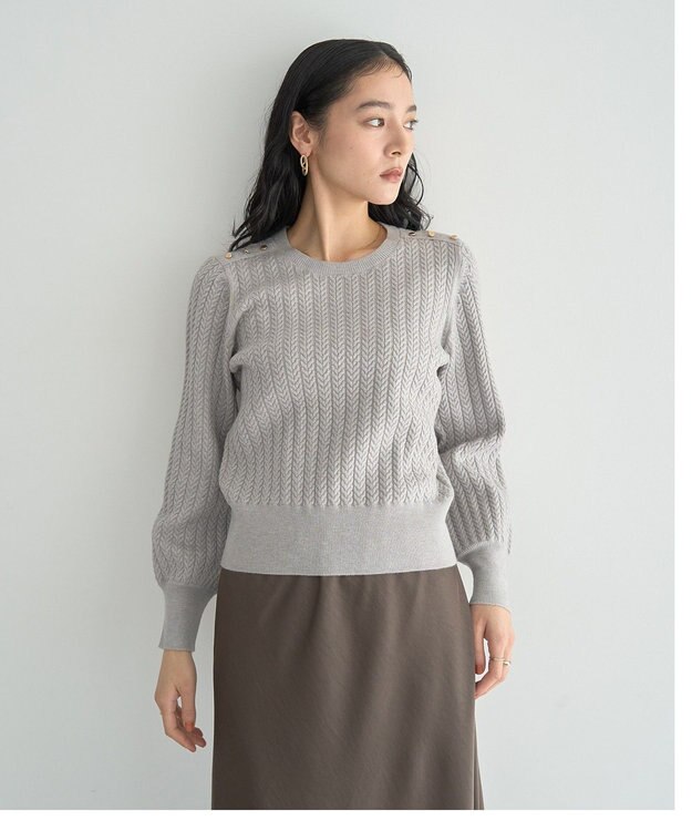 YECCA VECCA 金釦ミニケーブルニット Charcoal Gray