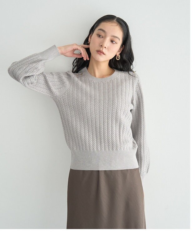 YECCA VECCA 金釦ミニケーブルニット Charcoal Gray