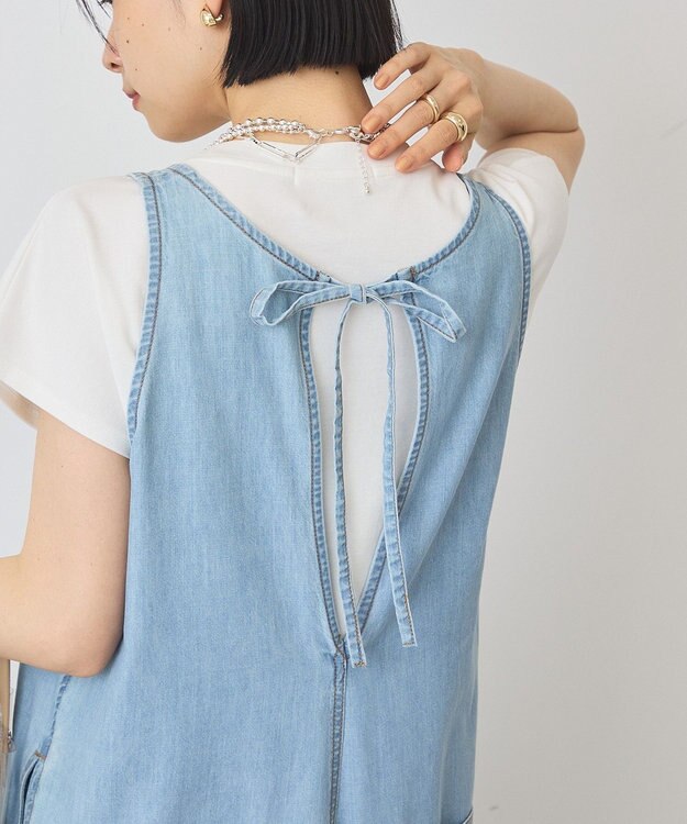 AMERICAN HOLIC バックリボンデニムオールインワン Light Indigo