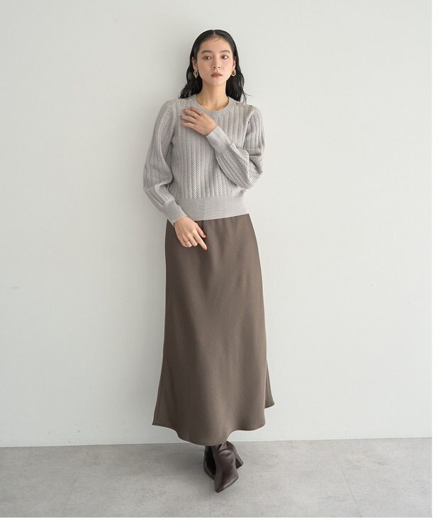 YECCA VECCA 金釦ミニケーブルニット Charcoal Gray