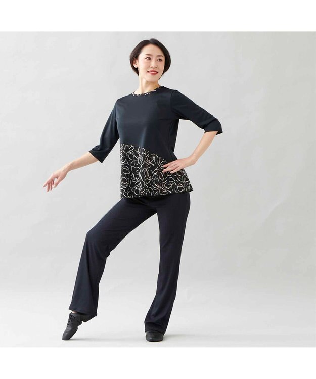 Chacott プリントコンビTシャツ ブラック