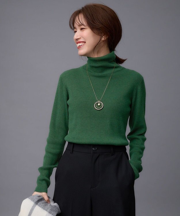 ANY ウールブレンドリブニット グリーン