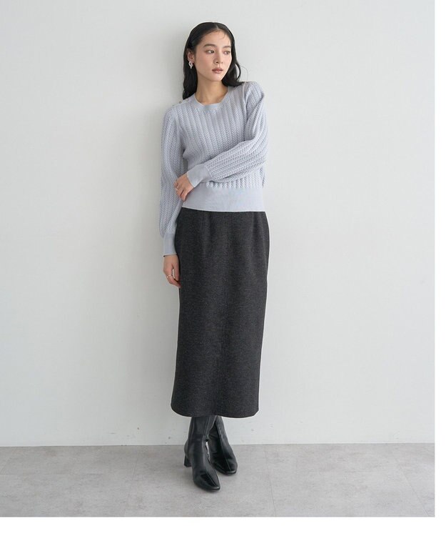 YECCA VECCA 金釦ミニケーブルニット Charcoal Gray