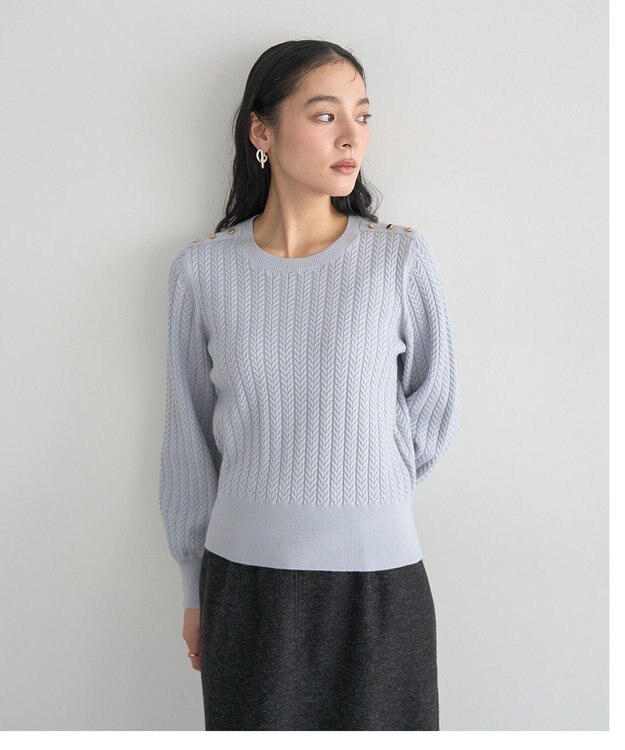 YECCA VECCA 金釦ミニケーブルニット Charcoal Gray