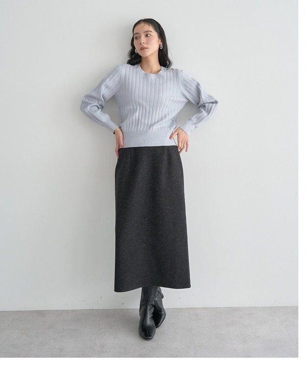 YECCA VECCA 金釦ミニケーブルニット Charcoal Gray