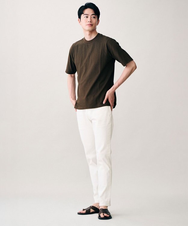 JOSEPH ABBOUD 【オリジナルジャージ生地/サラリ清涼/上質感】コンパクトブロックリンクス ドレス Ｔシャツ ダークブラウン系