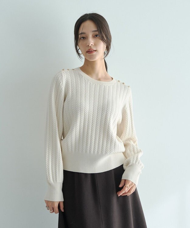 YECCA VECCA 金釦ミニケーブルニット Charcoal Gray