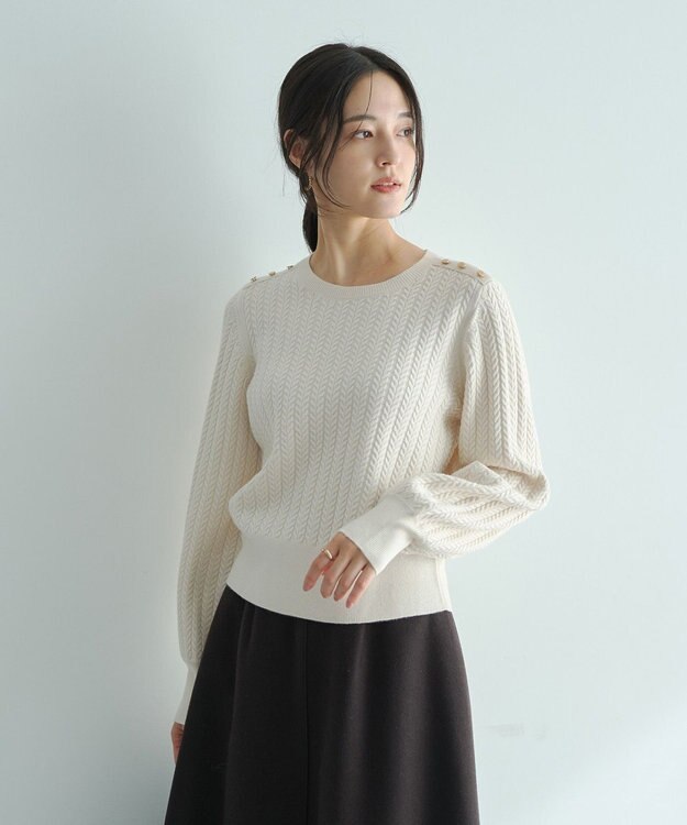 YECCA VECCA 金釦ミニケーブルニット Charcoal Gray