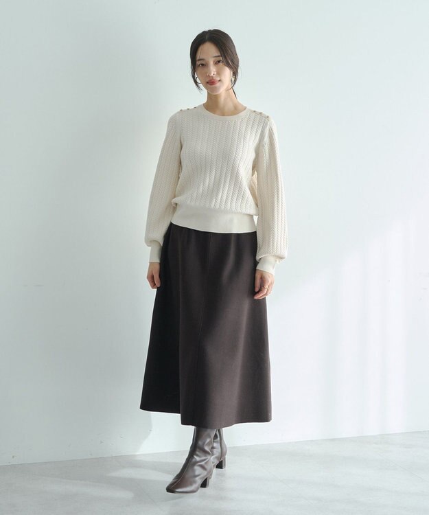 YECCA VECCA 金釦ミニケーブルニット Charcoal Gray