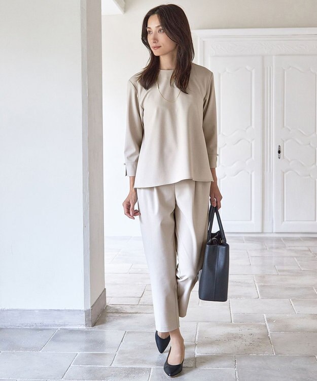 ANY L 【ウエストゴム/ストレッチ/セットアップ可】イージィケアストレッチテーパードパンツ ベージュ