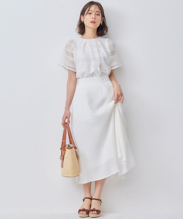 組曲 ステッチストライプドビー フレアスカート アイボリー系