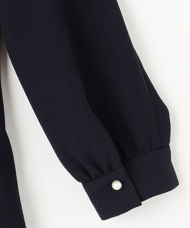 ANY SIS 【洗える】パール調ラインフレア ワンピース ネイビー