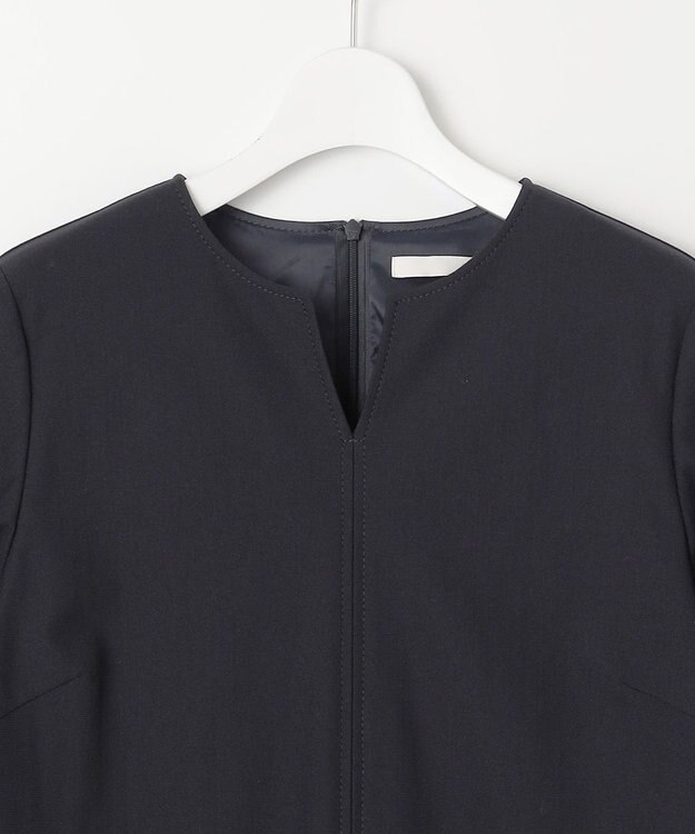 自由区 S 【WEB限定・洗える】カラミストレッチパフスリーブ ワンピース ネイビー系