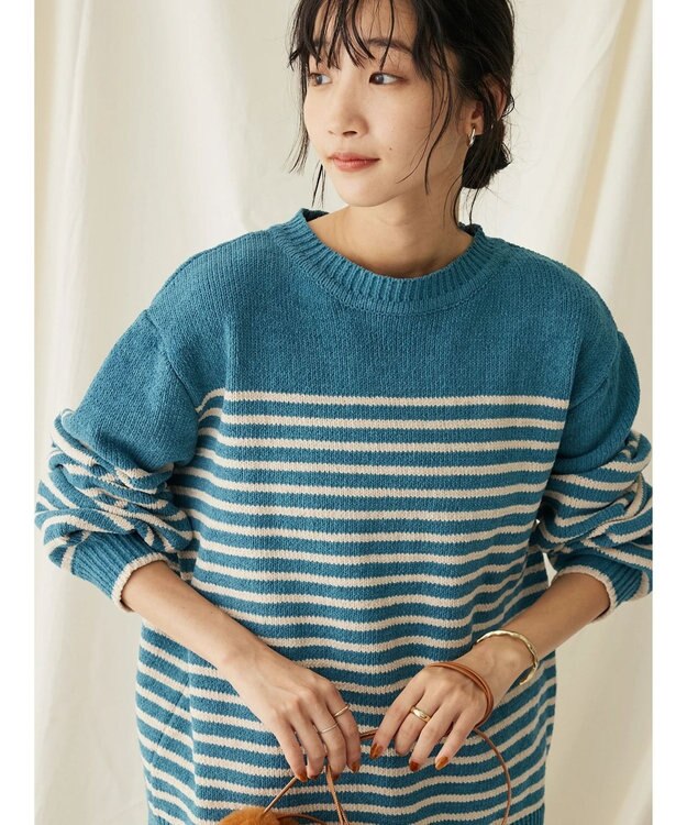 CRAFT STANDARD BOUTIQUE 洗えるモールニットボーダープルオーバー Blue