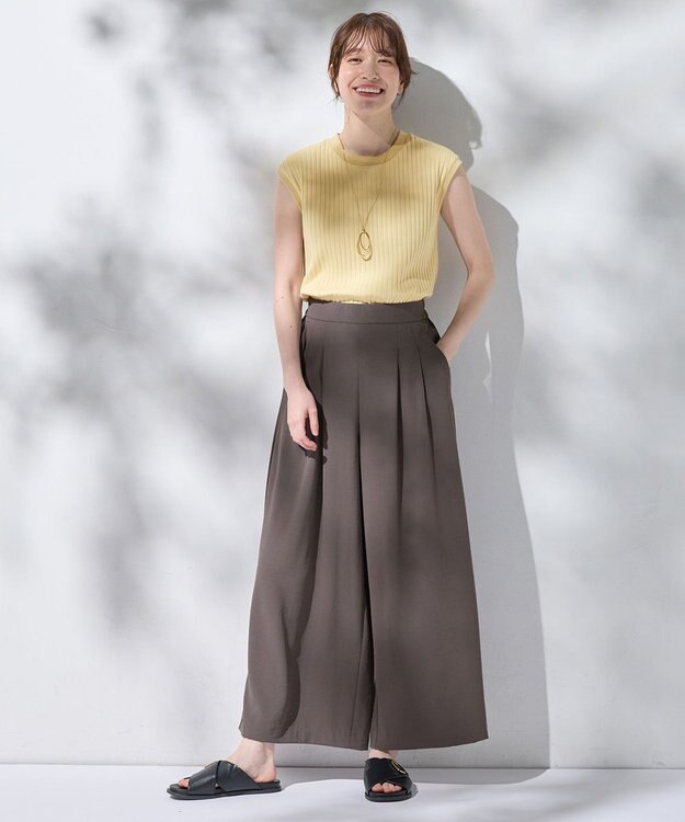 ANY L 【洗濯機可/接触冷感/UVカット】汗ジミ防止テレコノースリーブプルオーバー イエロー