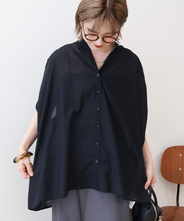 AMERICAN HOLIC 【予約】【WEB限定】イージーケア+接触冷感 フレンチスリーブギャザーシャツ Black