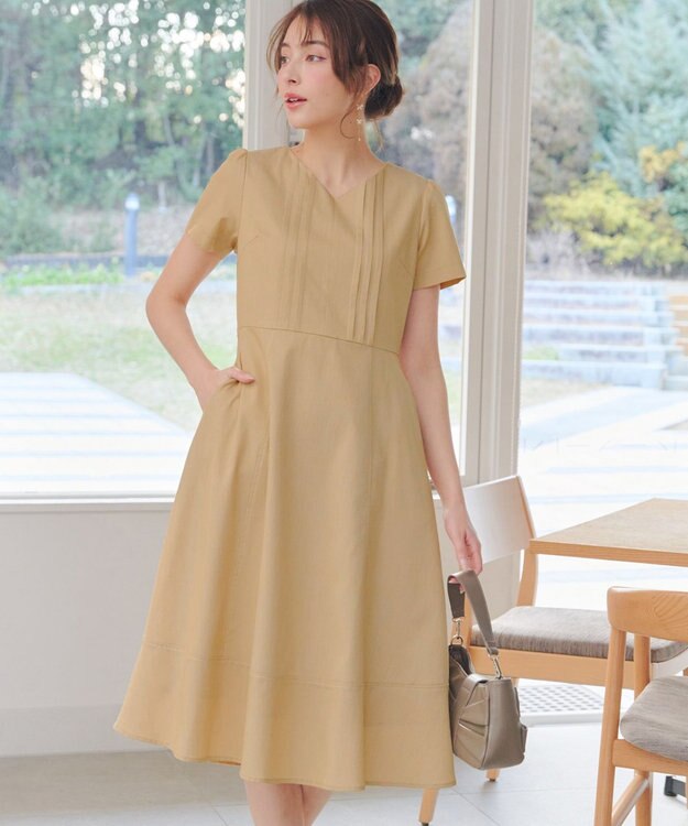 Tiaclasse L ピンタックステッチワンピース イエロー