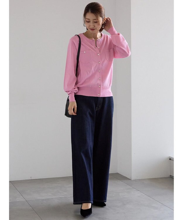 Te chichi ポケットデザインクルーネックカーディガン ピンク