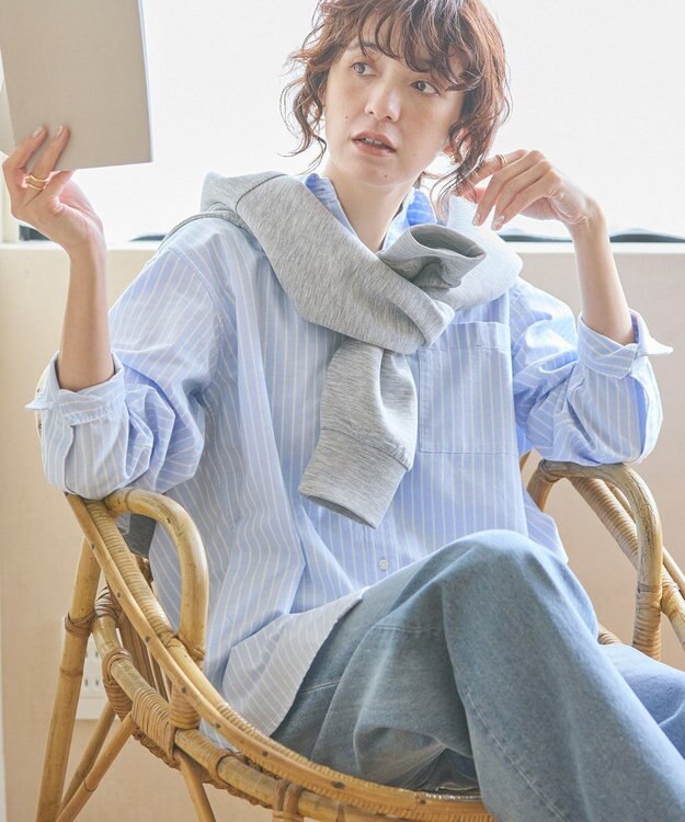 AMERICAN HOLIC ＵＶカットリサイクルコットンオックスシャツ Stripe Green