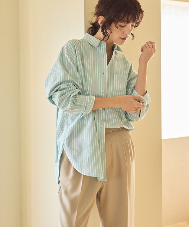 AMERICAN HOLIC ＵＶカットリサイクルコットンオックスシャツ Stripe Green