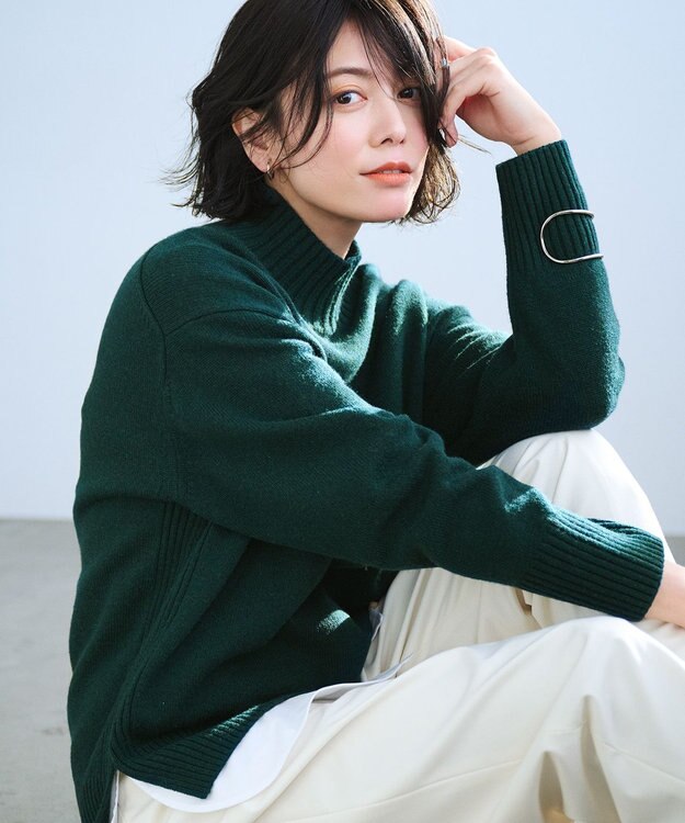 23区 L 【洗える】カシミヤブレンド ハイネック ニット グリーン系