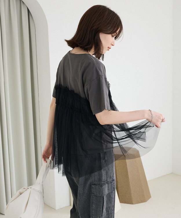 Green Parks ・ＥＬＥＮＣＡＲＥ　ＤＵＥ　チュールドッキングＴＥＥ Charcoal Gray