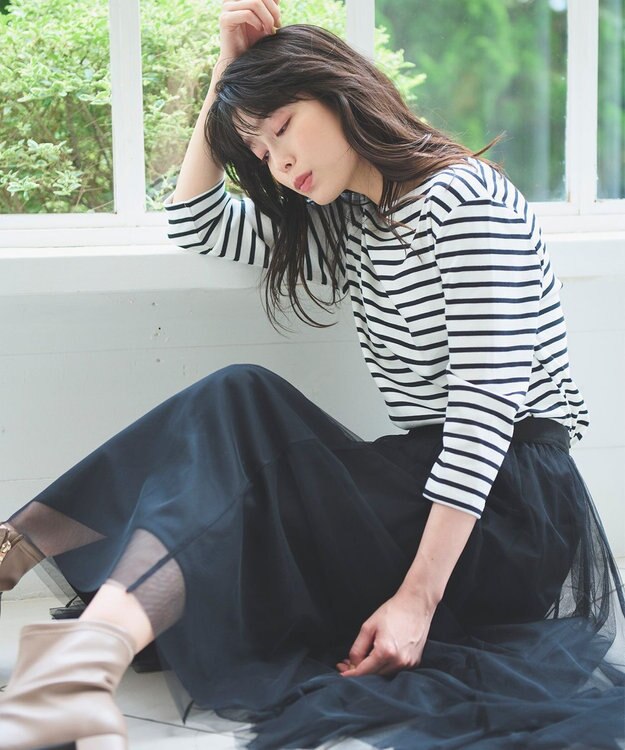 ANY 【ウエストゴム】チュールフレアースカート ブラック