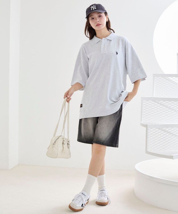 WEGO 【ユニセックス着用ITEM/MLサイズ展開】別注USPOLO　ヘビーウェイトポロT アッシュグレー