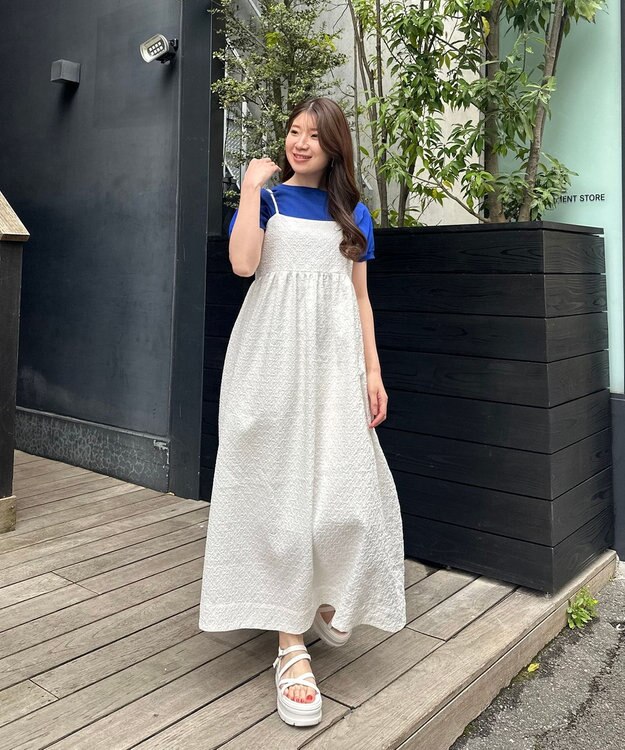 UNFILO L 【STORYコラボ】キャミワンピ＆Tシャツ セット オフ×ネイビー