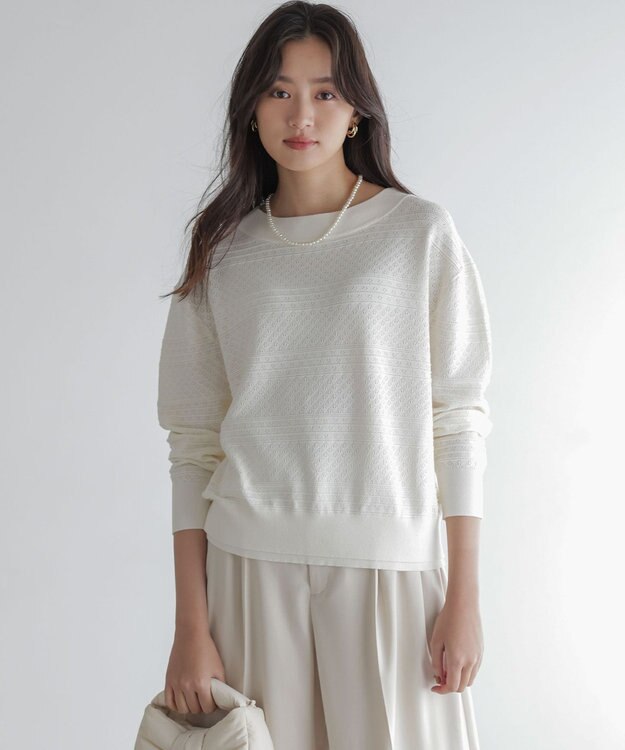 組曲 S 編み柄ディテールニット ホワイト系