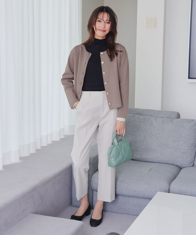 Tiaclasse L 【洗える】スポンジニットパールボタンカーディガン モカ