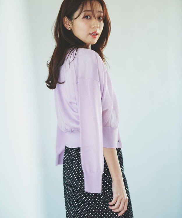 Feroux 【洗える】Vネックシアー カーデ ライラック系