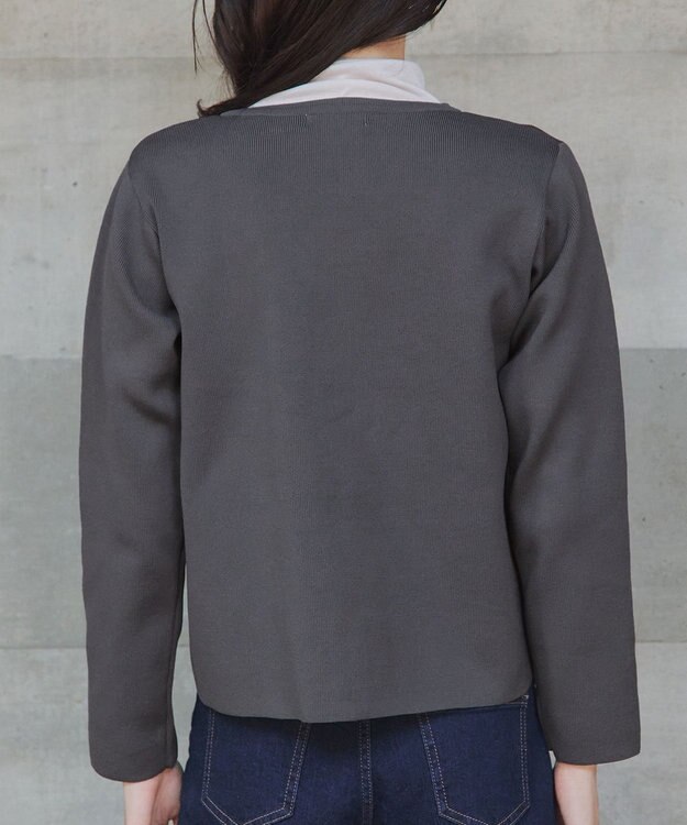 Tiaclasse L 【洗える】スポンジニットパールボタンカーディガン チャコールグレー