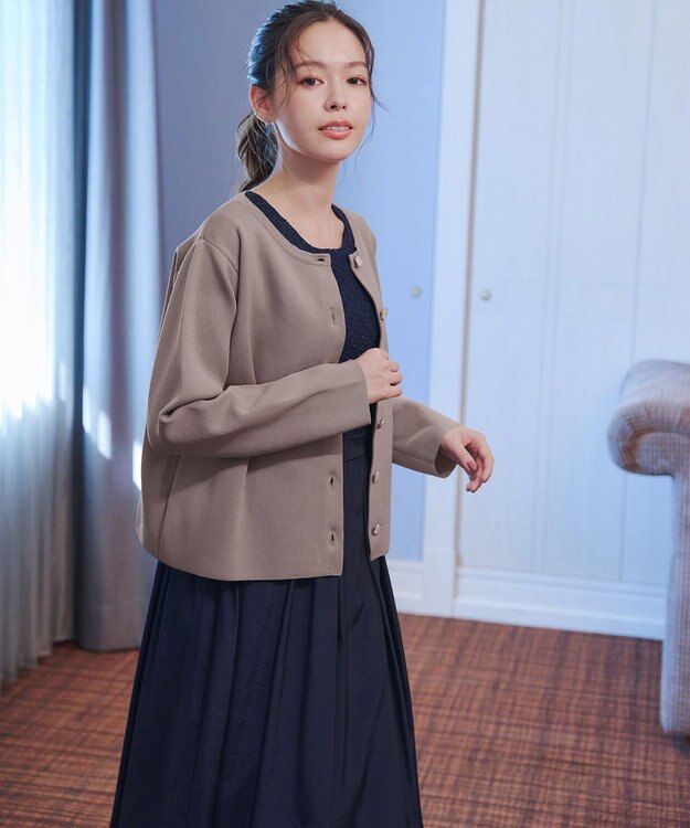 Tiaclasse L 【洗える】スポンジニットパールボタンカーディガン モカ